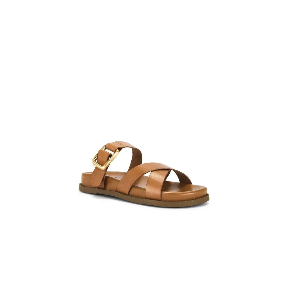 New Schutz Vivienne Sporty Sandal in Cuoio Brown leather strappy flat platform
